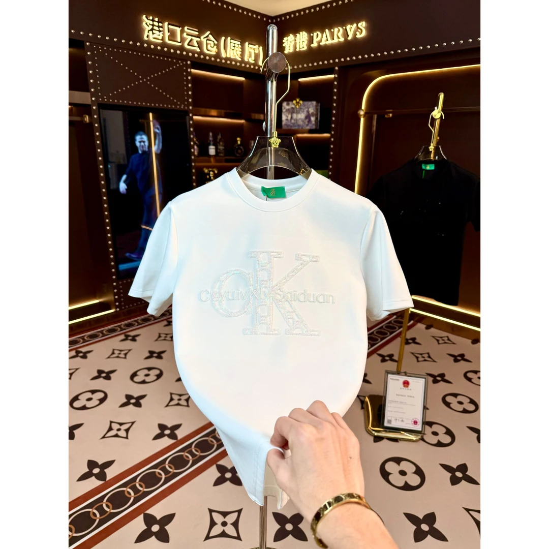 【爆】2024新款半袖男打底T恤重工亮片刺绣潮流百搭【8711-1】8