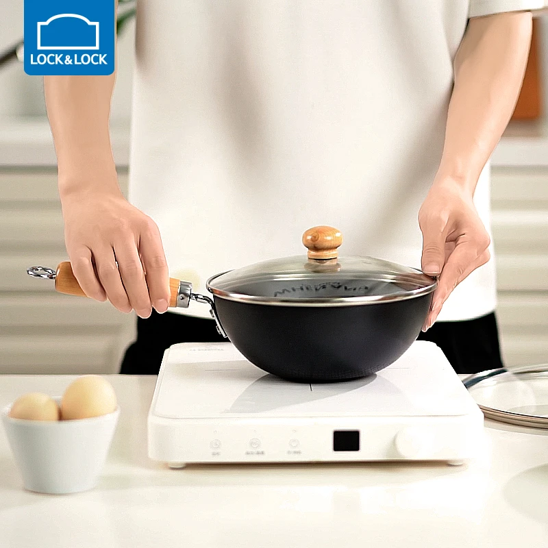 Lock&Lock/乐扣乐扣迷你铁锅无涂层家用不易粘不易糊耐用实木手柄