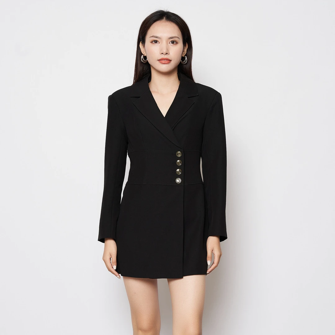 Migaino/曼娅奴长袖收腰显瘦短裙女气质时尚修身新款袖连衣裙