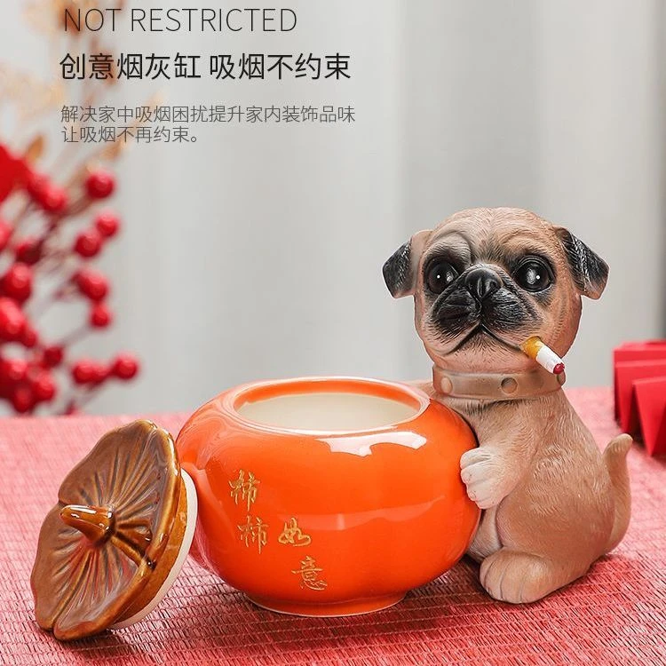 柿柿如意创意柿子时尚烟灰缸客厅狗狗个性潮流家用摆件带盖简约