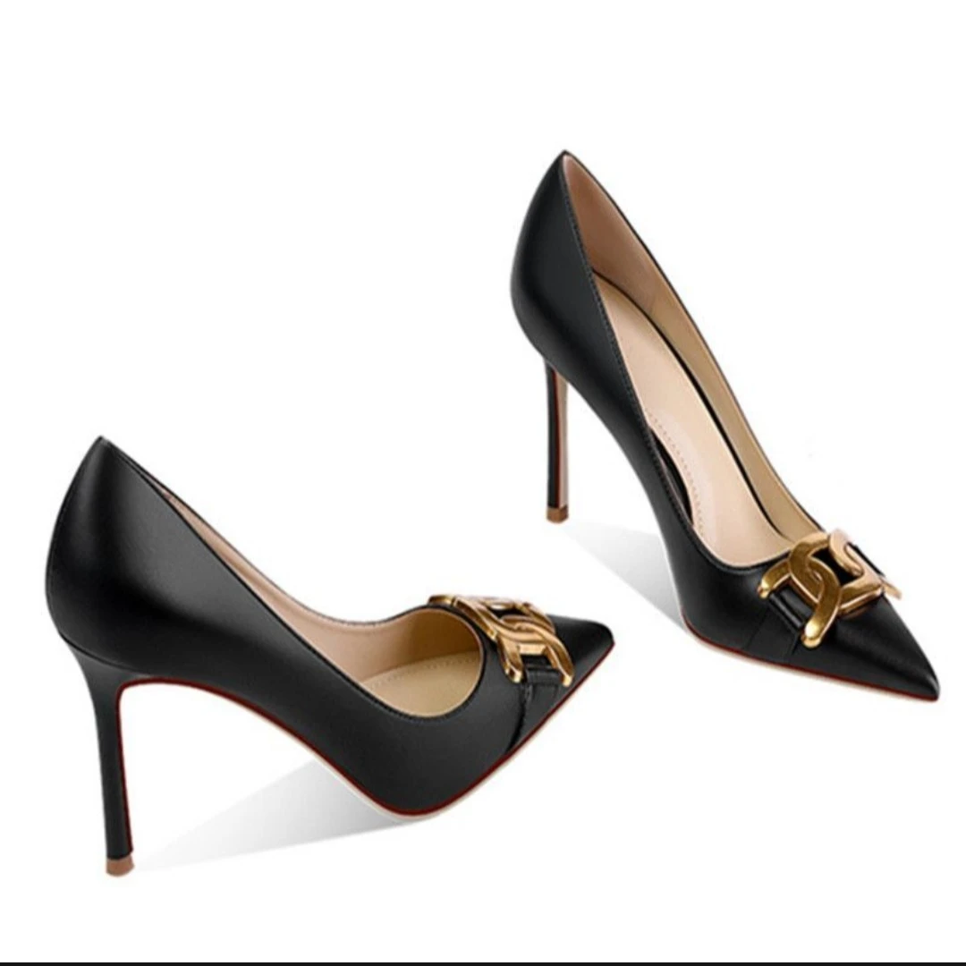 头层羊皮时尚跟鞋高跟黑色杏色休闲百搭女士细跟简约气质单里中跟