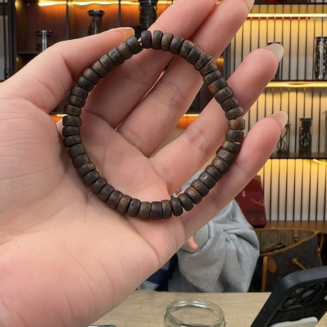 沉香手串海南白棋沉水卡7厚片珠单圈高高货