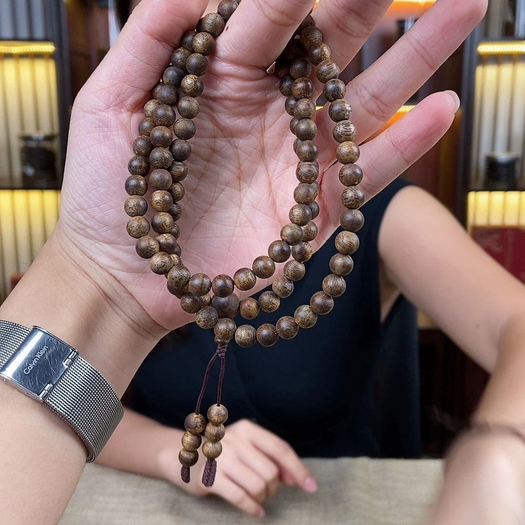 沉香手串国香天然沉香卡6九八分沉圆珠多圈