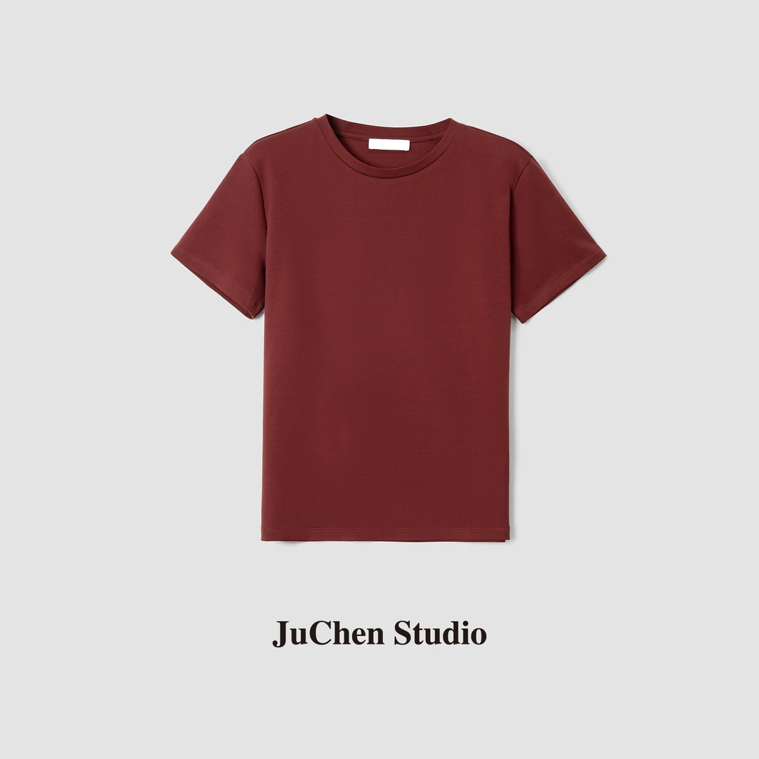 JuChen四季基础款舒适微弹纯色宽松圆领短袖T恤 SS081472