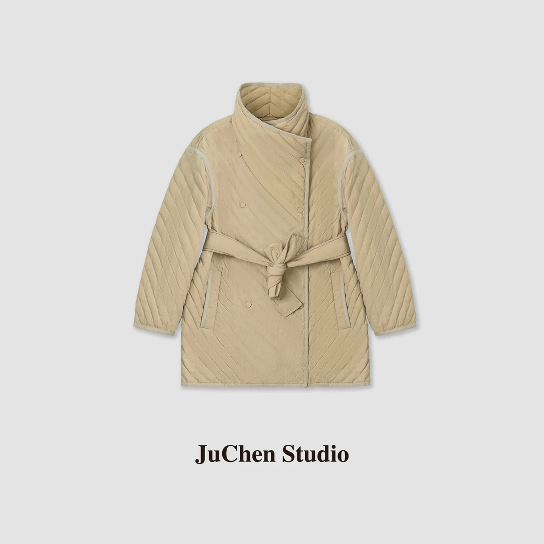 大立领流线廓型~多色 可调节腰带菱格羽绒服外套DW2308079-992