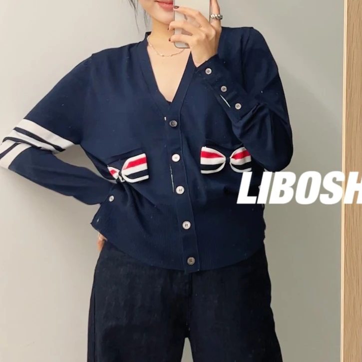 夏日顶梁柱 杠杠口袋蝴蝶结开衫 50012-YS