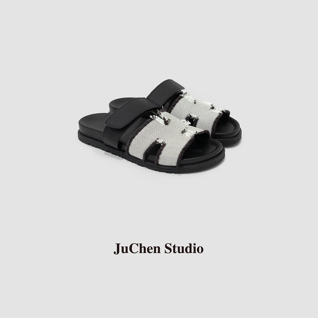 磨砂脚踩丝绸小牛皮毛边二舅厚底拖鞋 XZ2318-21