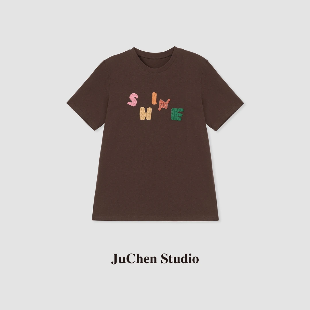 ins风彩色字母刺绣 全棉美式圆领基础打底短袖T恤 SS509-86