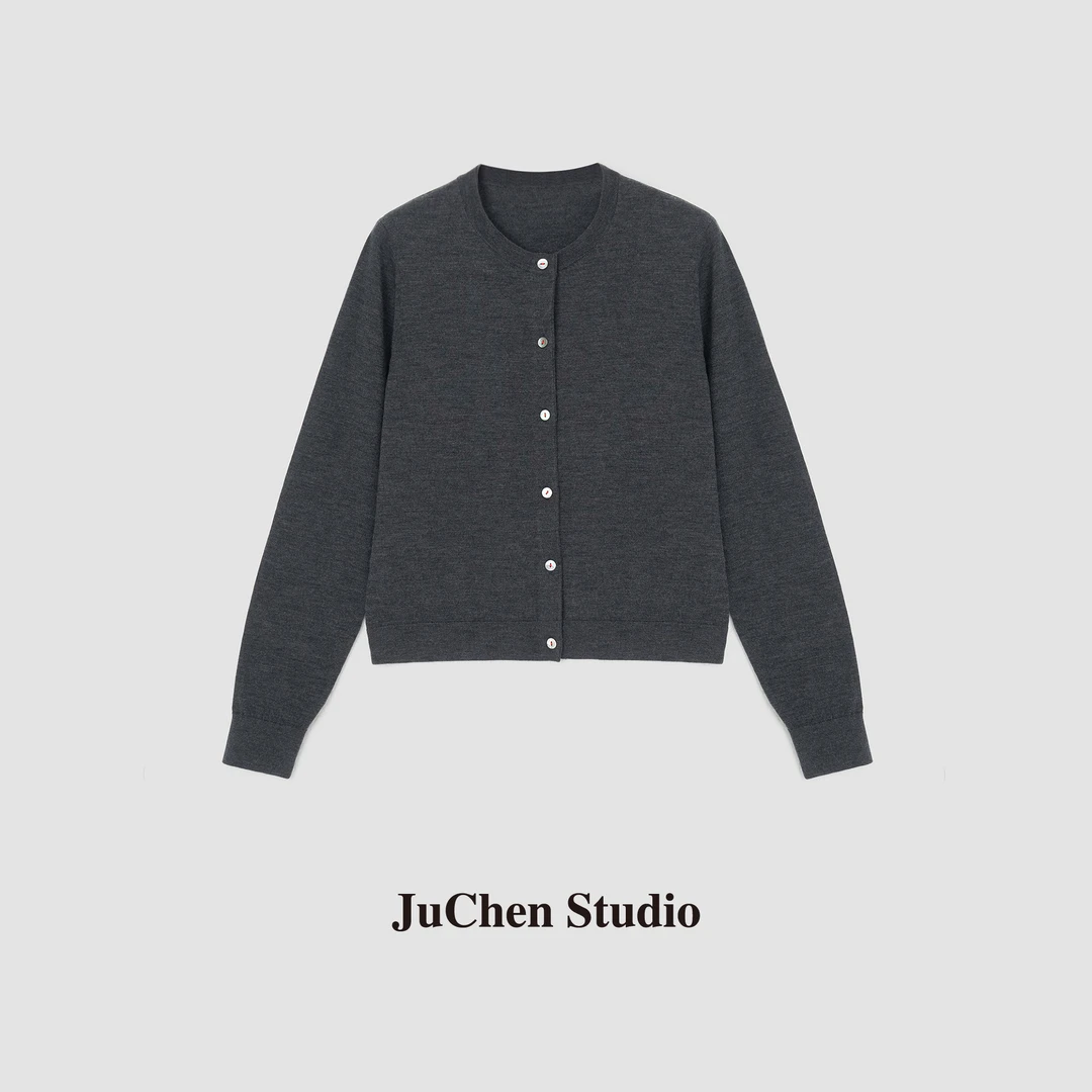 藤校风m1u系假两件 细织密绵羊毛经典圆领针织开衫JY2401031-884