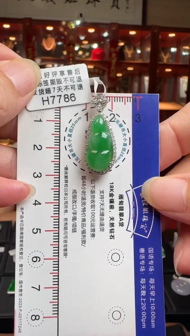 【闪购商品】翡翠颈饰18K金镶嵌H7786冰绿豆豆