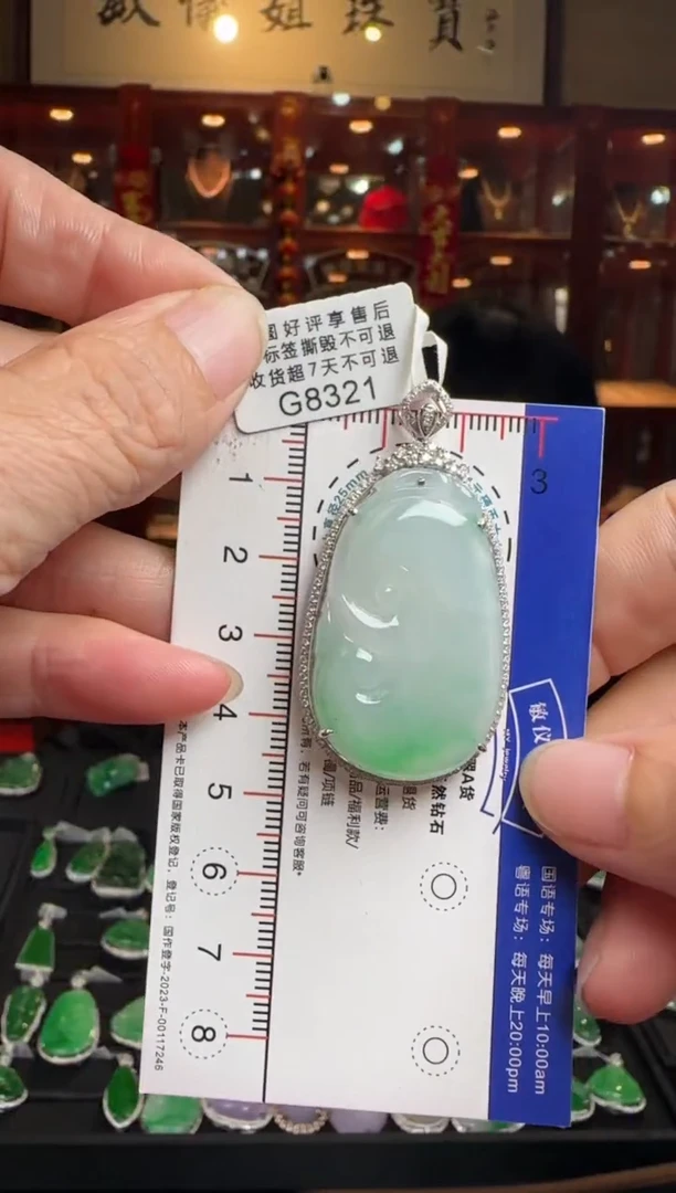 【闪购商品】翡翠颈饰18K金镶嵌G8321冰飘绿如意