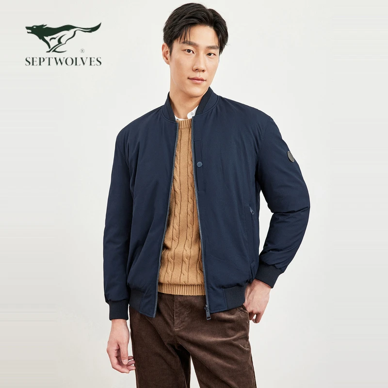 七匹狼【双面穿】羽绒服男士外套23冬季新款棒球领弹力提花保暖男款