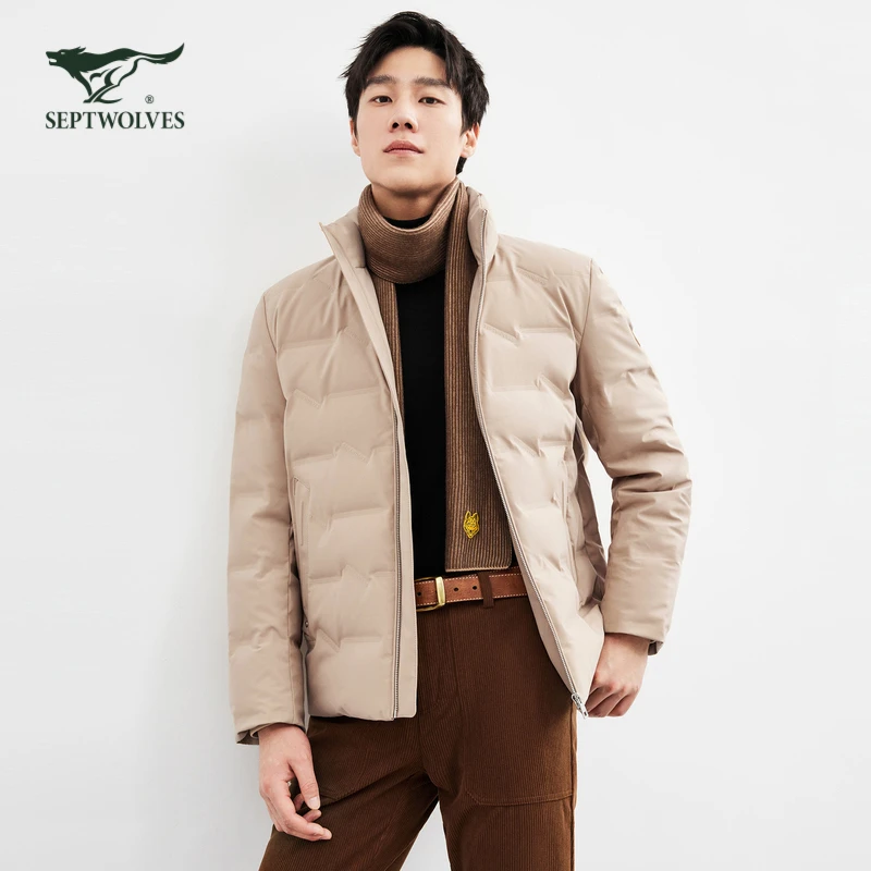 【易打理+防泼水】七匹狼羽绒服男冬季新款保暖时尚休闲男立领字母