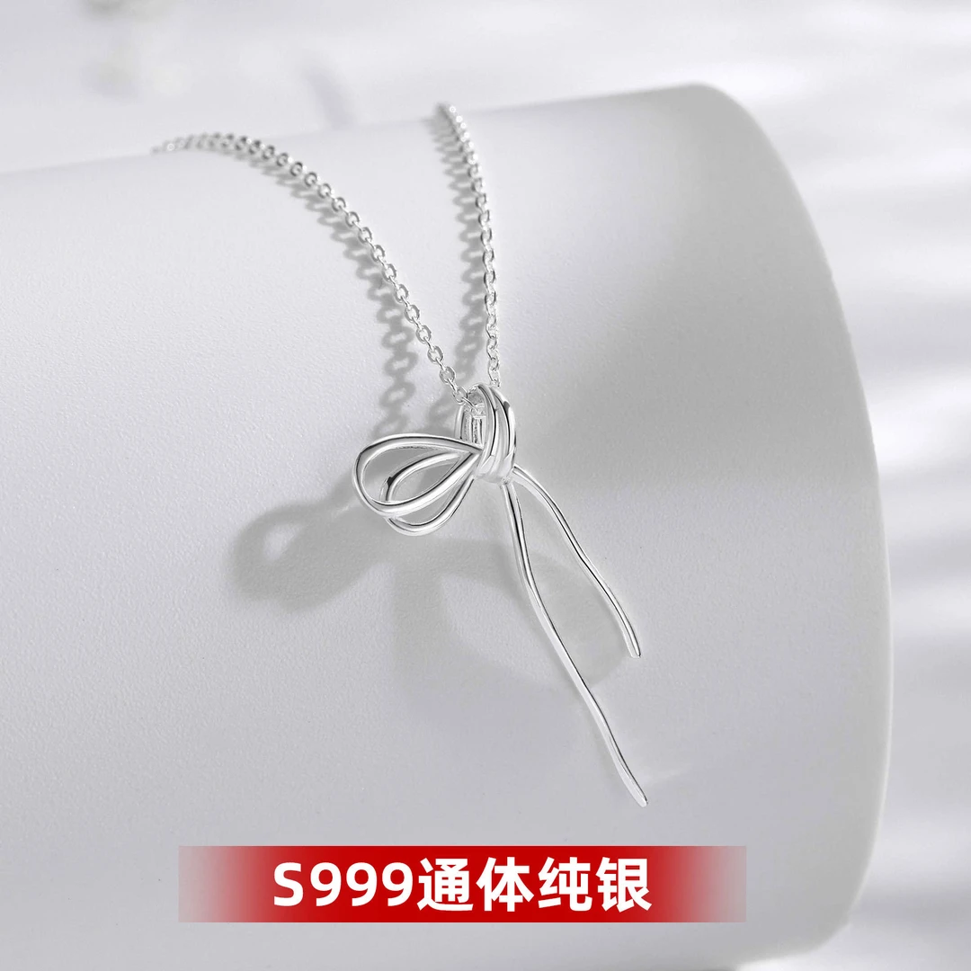 S999纯银丝带结项链甜美精致温柔蝴蝶结颈链锁骨链ins