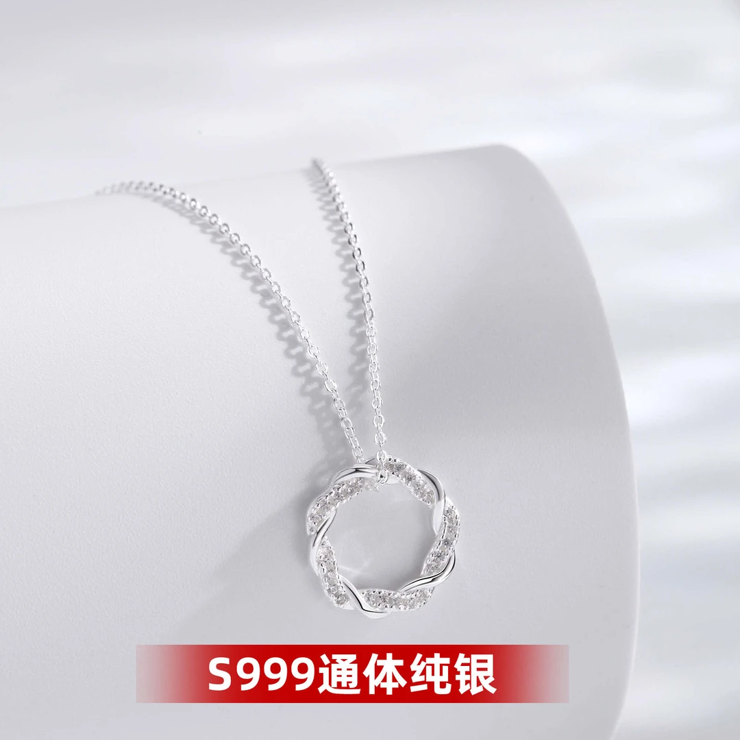 S999足银幸运花环项链女大方吊坠小众设计感锁骨颈链