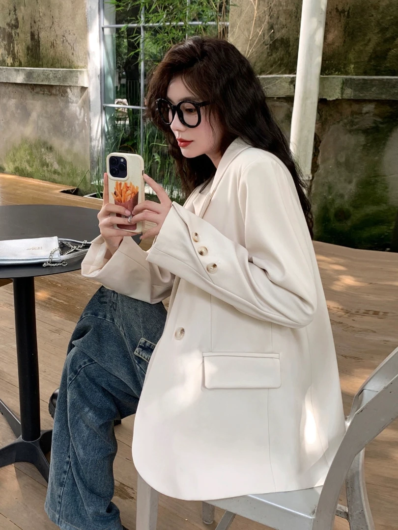 （微瑕介意勿拍）大码西装上衣春秋气质小个子白色休闲宽松设计感