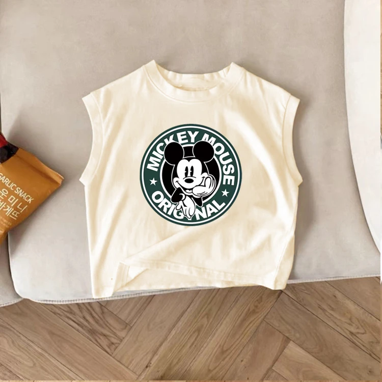 时尚无袖t恤夏季男女童纯棉小背心男童儿童可爱卡通印花薄款上衣T