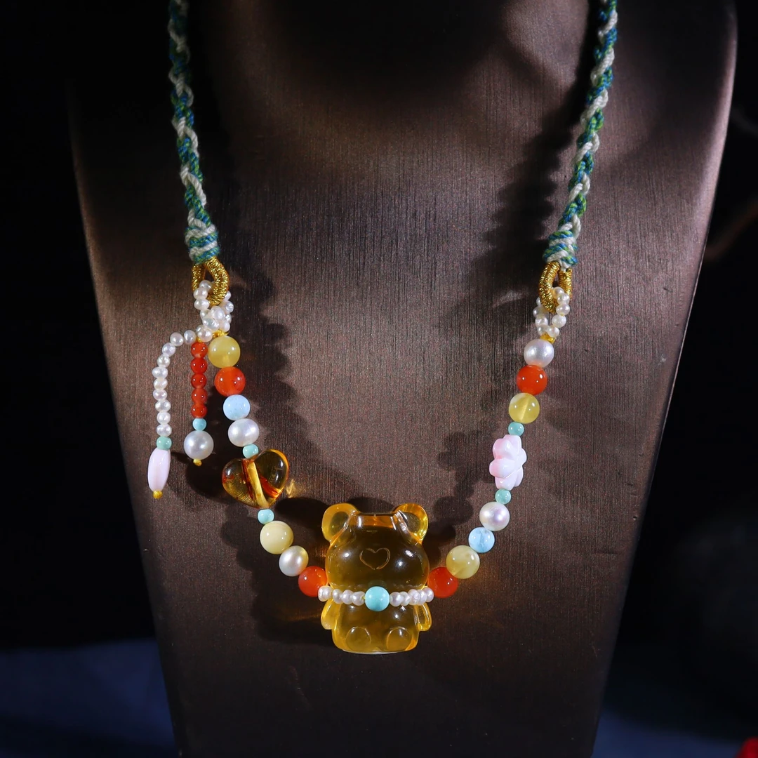 天然俄料蜜糖红净水金珀小熊DIY设计套装{抖音基地发货，带证书）