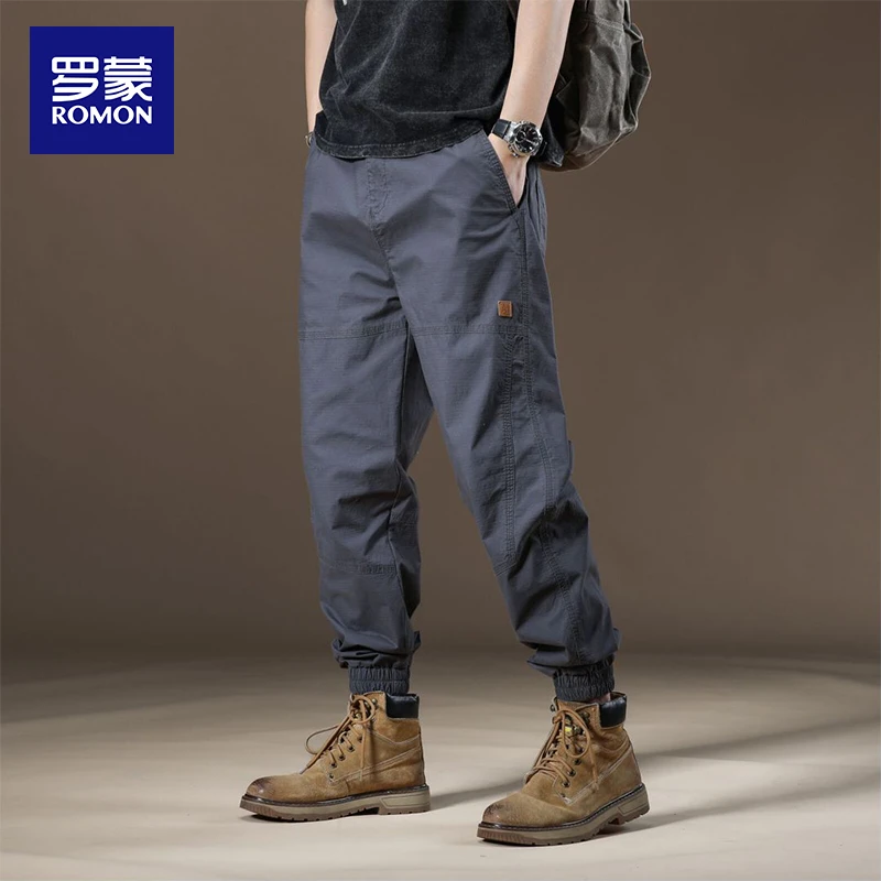 罗蒙美式潮牌束脚休闲裤男士2025新款宽松直筒春秋季男款哈伦长裤