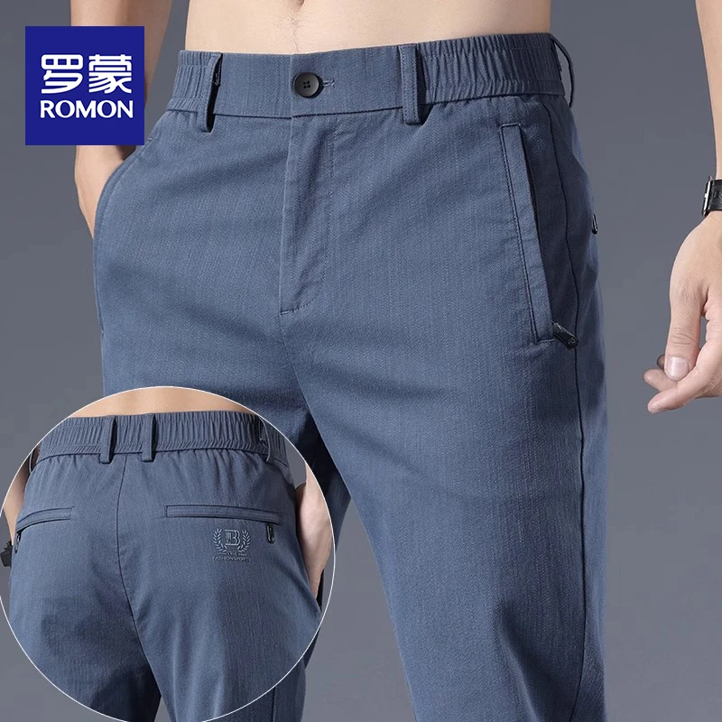 罗蒙休闲裤男士潮牌2025新款男裤夏款薄款直筒仿牛仔百搭长裤子男