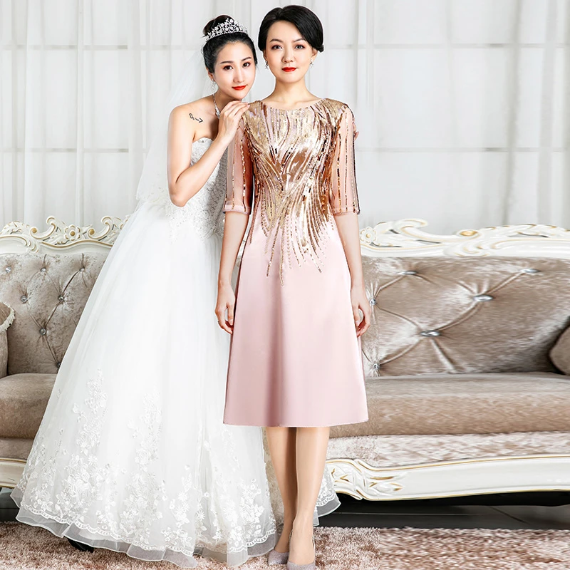 9112高端气质婚宴喜婆婆礼服新款高贵气质高档婚礼香槟色晚礼服