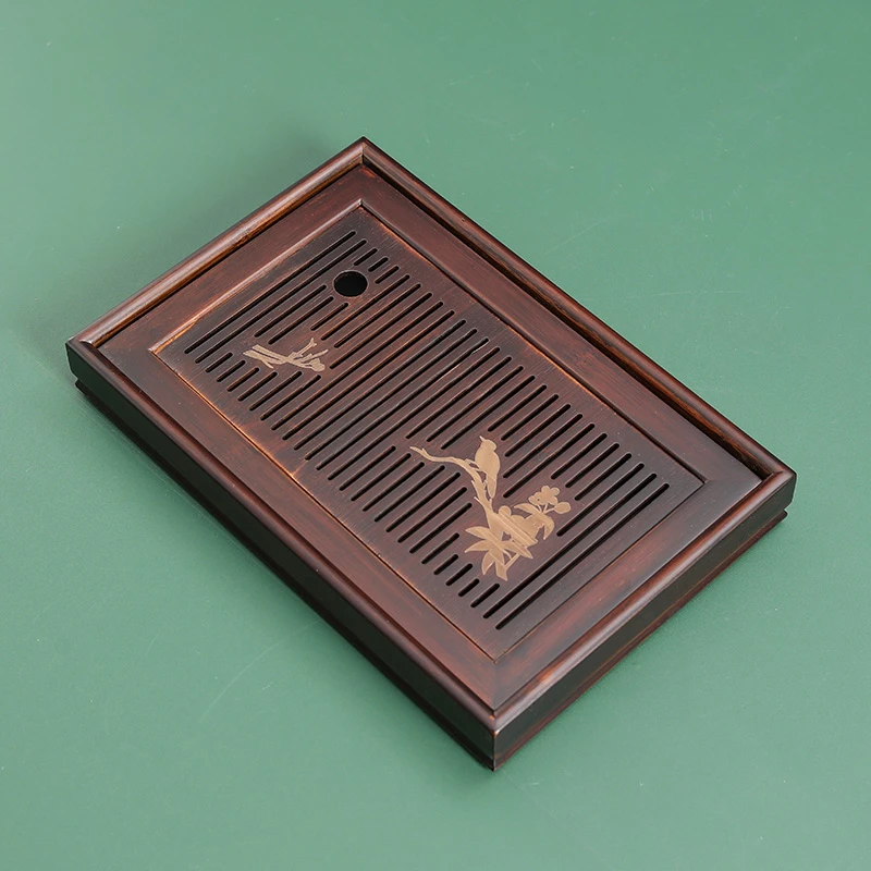 楠竹喜鹊储水茶盘家用竹制简约方形储水小型茶台小号 30*20*4cm