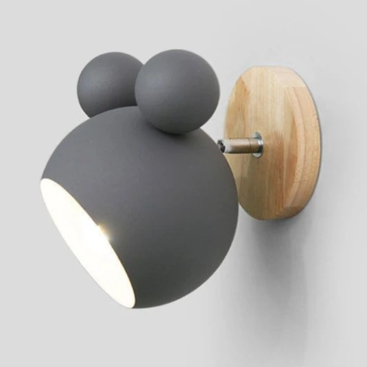 北欧实木儿童房米奇壁灯卡通温馨创意男孩女孩卧室马卡龙墙壁灯具