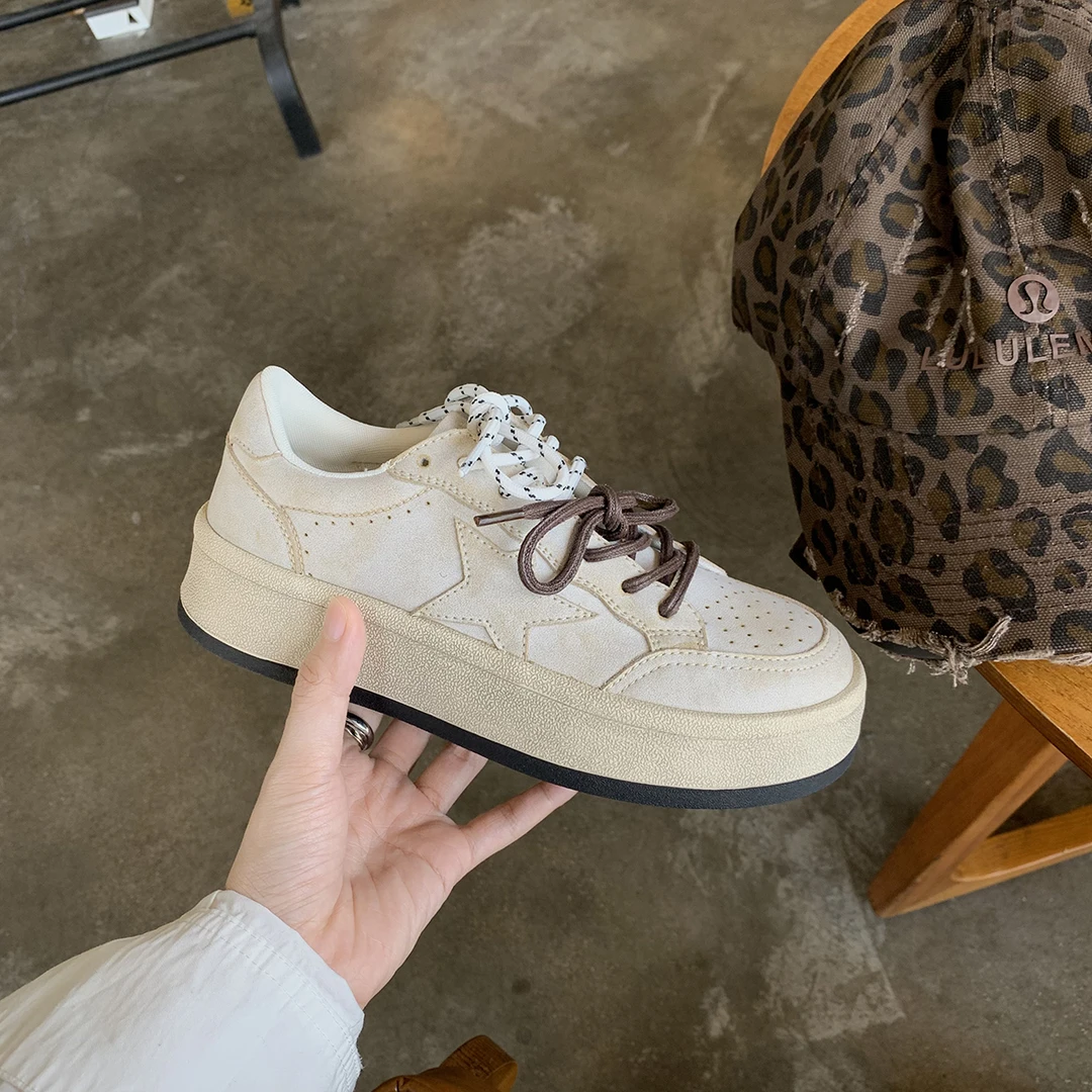 葡萄妈studiolee 复古做旧双鞋带百搭厚底增高休闲脏脏鞋板鞋女