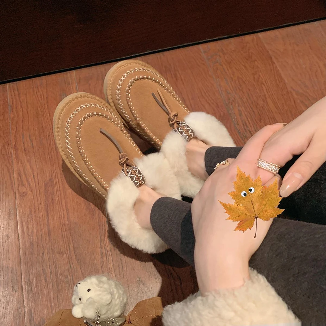 【两个高度】葡萄妈studiolee麋鹿精灵~圆头厚底短筒毛毛雪地靴女