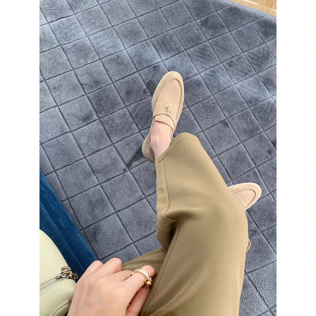葡萄妈studiolee 进口羊猄皮一脚蹬拼色懒人英伦风圆头乐福单鞋女