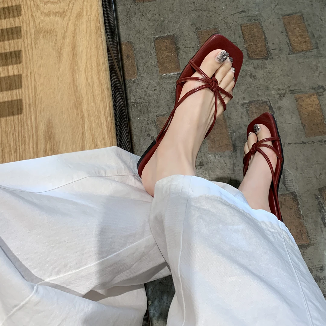 葡萄妈studiolee 法式高跟鞋细带粗跟平底凉拖鞋女