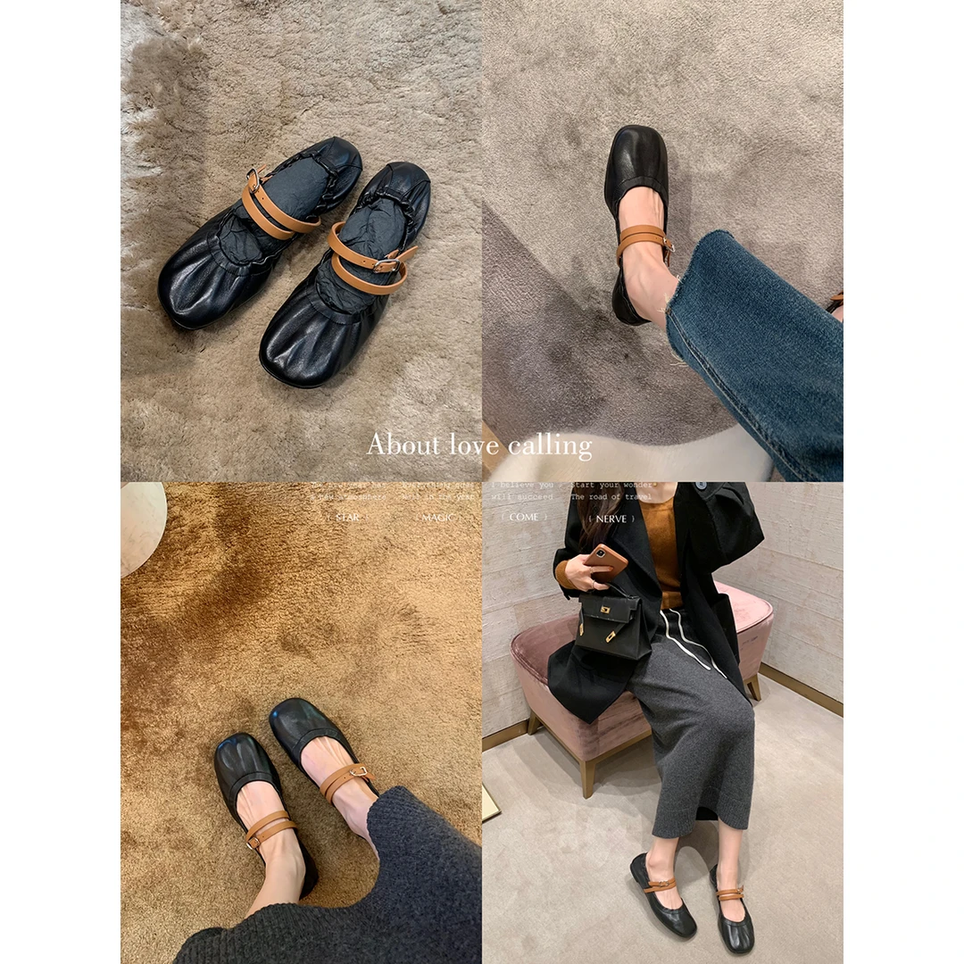 【5折】葡萄妈studiolee 一字带褶皱芭蕾风平底玛丽珍鞋女新款