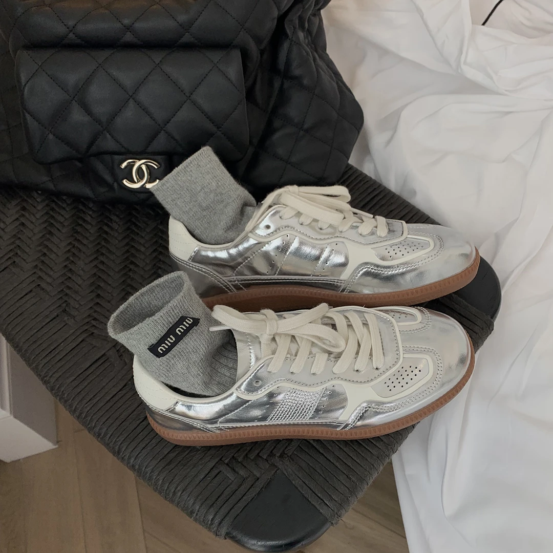 葡萄妈studiolee 复古百搭小众拼接透气皮面系带休闲德训鞋女夏季