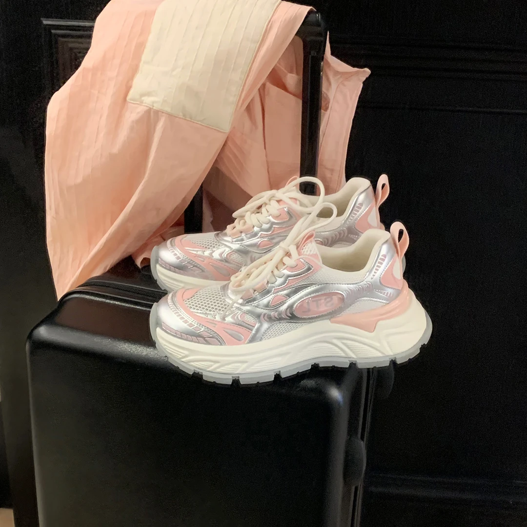 【5折】葡萄妈studiolee网面拼接运动厚底内增高休闲老爹鞋女