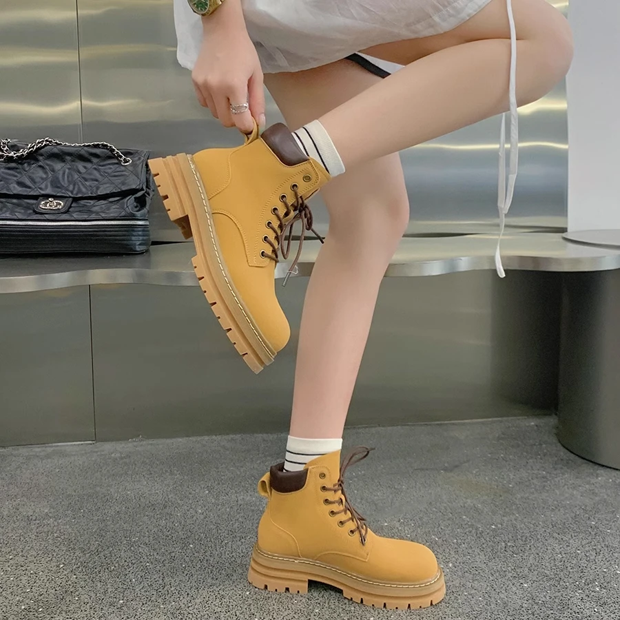 葡萄妈Studiolee 经典返场~短靴子厚底踢不烂大靴真皮马丁靴女