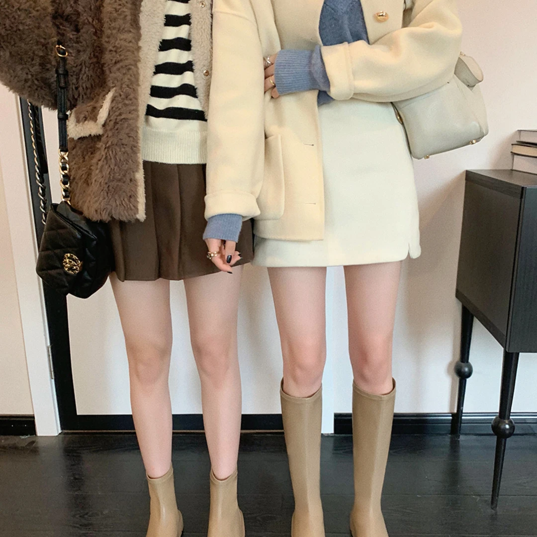 【清仓浮力】葡萄妈Studiolee 秋冬季方头厚底中筒靴后拉链短靴子女