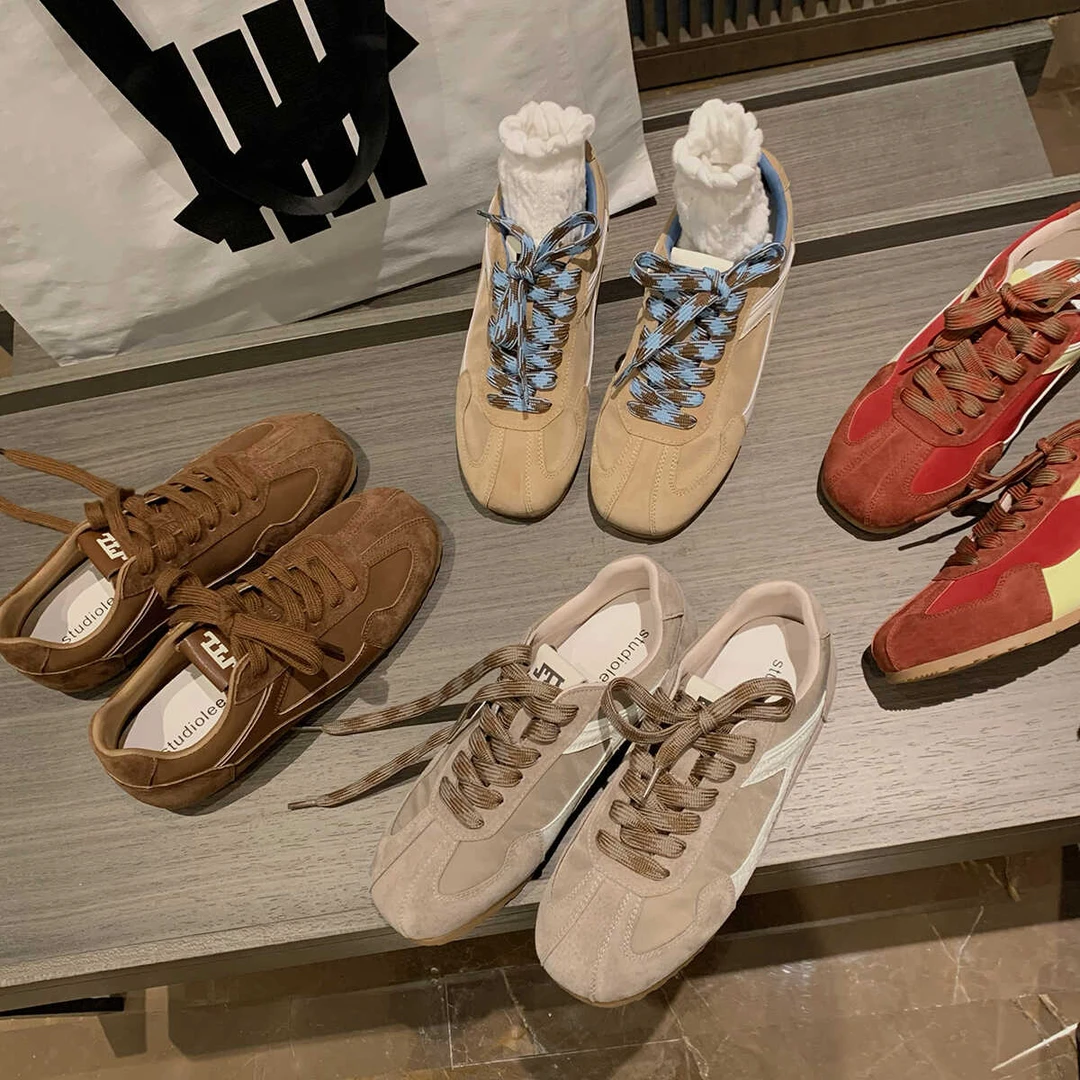 葡萄妈studiolee时髦复古撞色圆方头休闲风阿甘德训鞋ins女新款