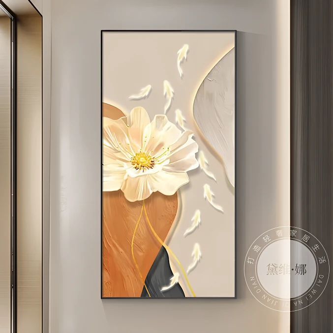 黛维·娜现代轻奢玄关装饰画九鱼图花卉高档入户壁画走廊过道挂画