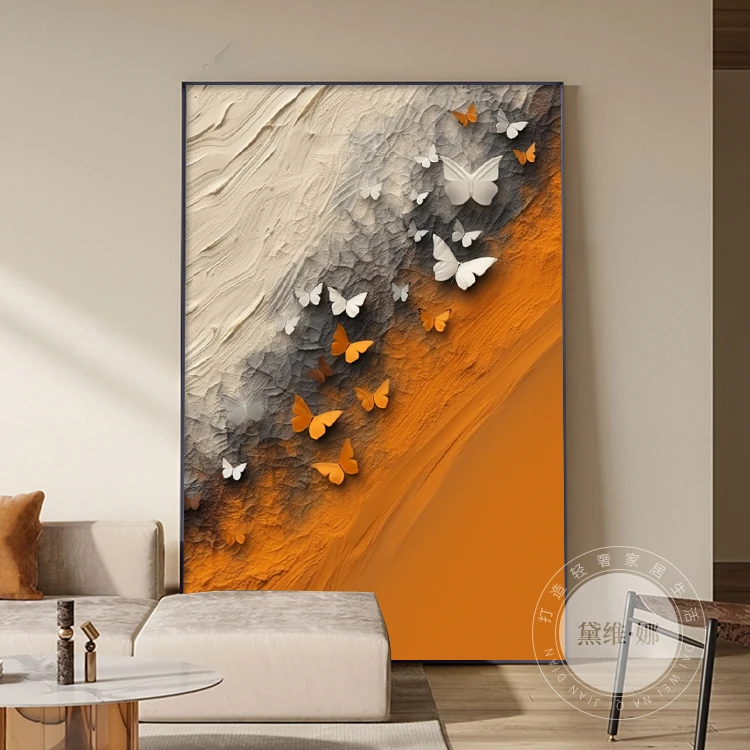 黛维·娜抽象玄关装饰画现代简约橙色蝴蝶壁画客厅沙发背景墙挂画