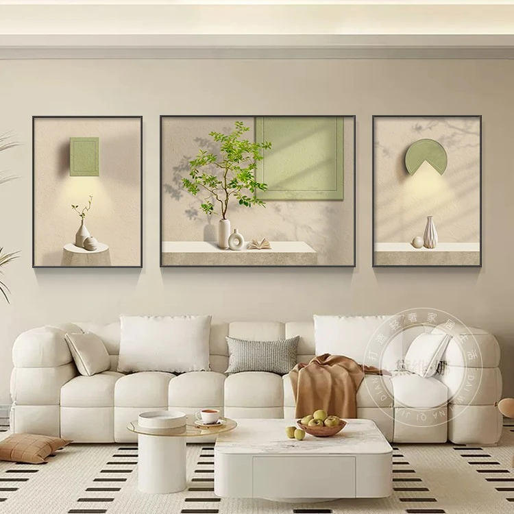 黛维·娜现代简约沙发背景墙装饰画轻奢高档绿植壁画客厅三联挂画