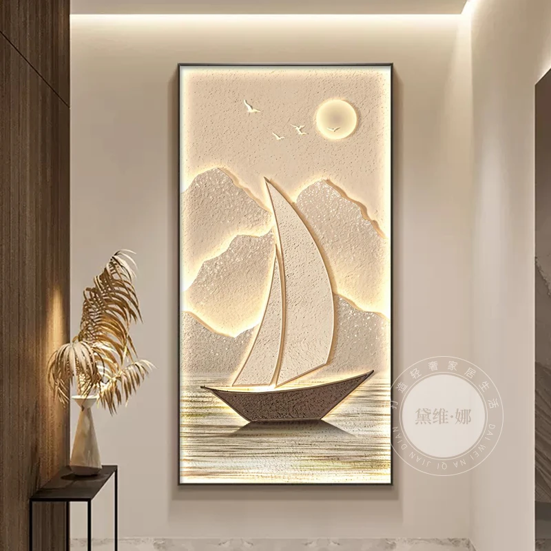 黛维·娜一帆风顺玄关装饰画现代轻奢高档入户走廊过道墙挂画壁画