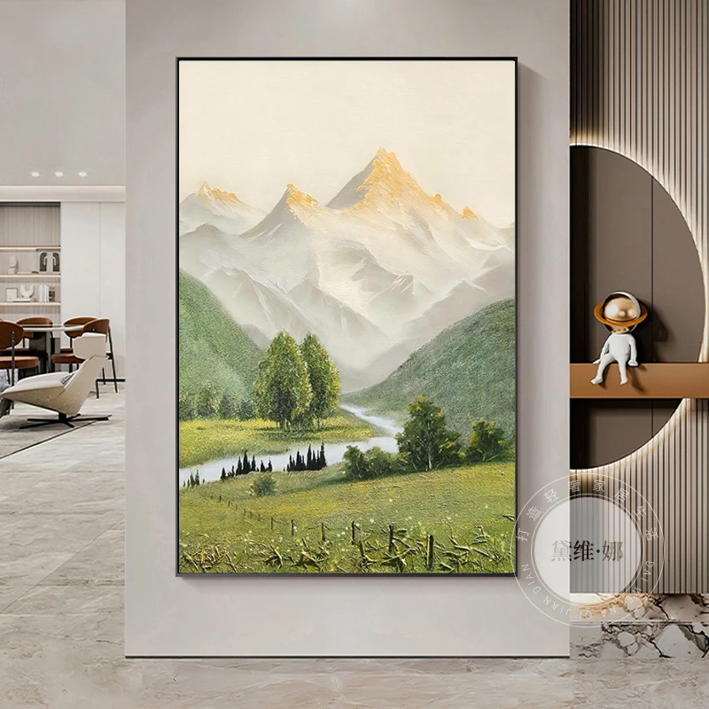 黛维·娜【金山绿水】现代轻奢装饰画客厅背景墙抽象油画玄关挂画