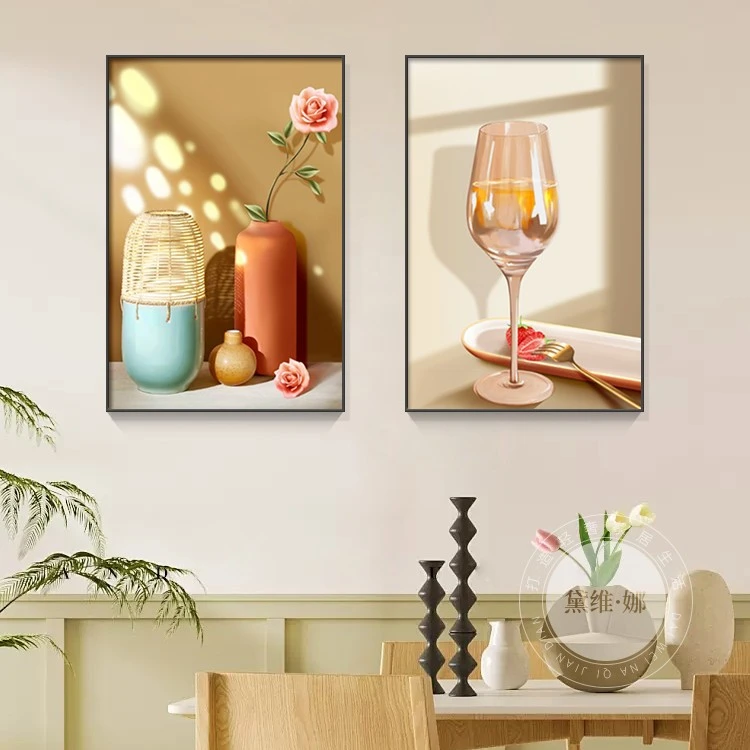 黛维·娜现代简约餐厅装饰画北欧酒杯轻奢高档挂画餐桌背景墙壁画