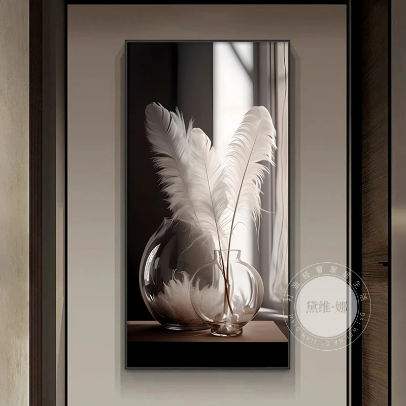 黛维·娜高档羽毛入户玄关装饰画走廊过道墙挂画现代轻奢进门壁画