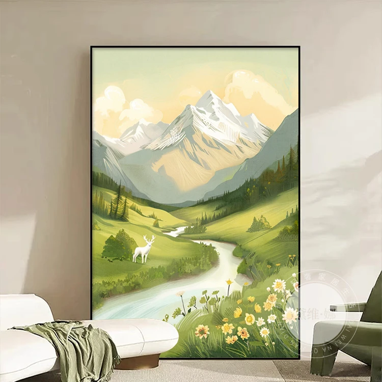 黛维·娜日照金山客厅装饰画沙发背景墙挂画现代简约山水玄关壁画