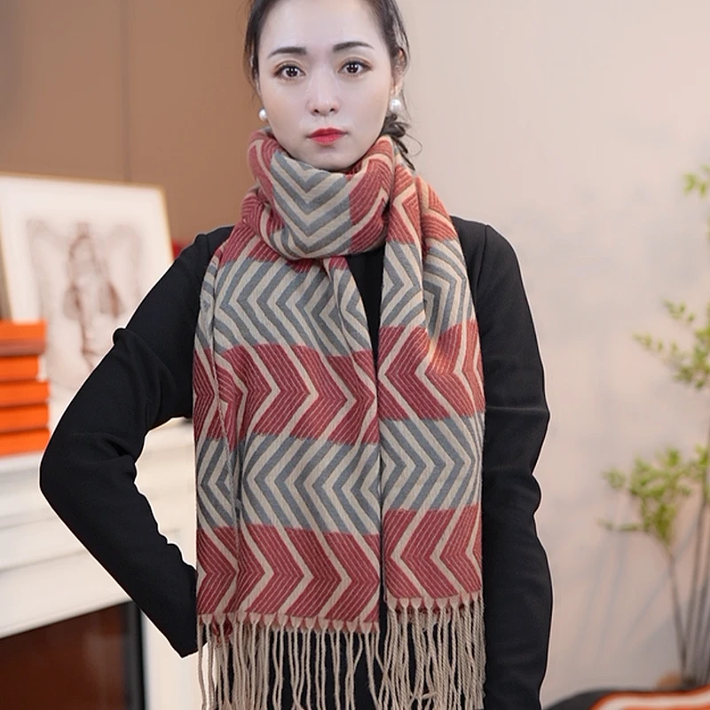 箭头款-2024秋冬新款加厚双面时尚百搭围巾韩版长款披肩