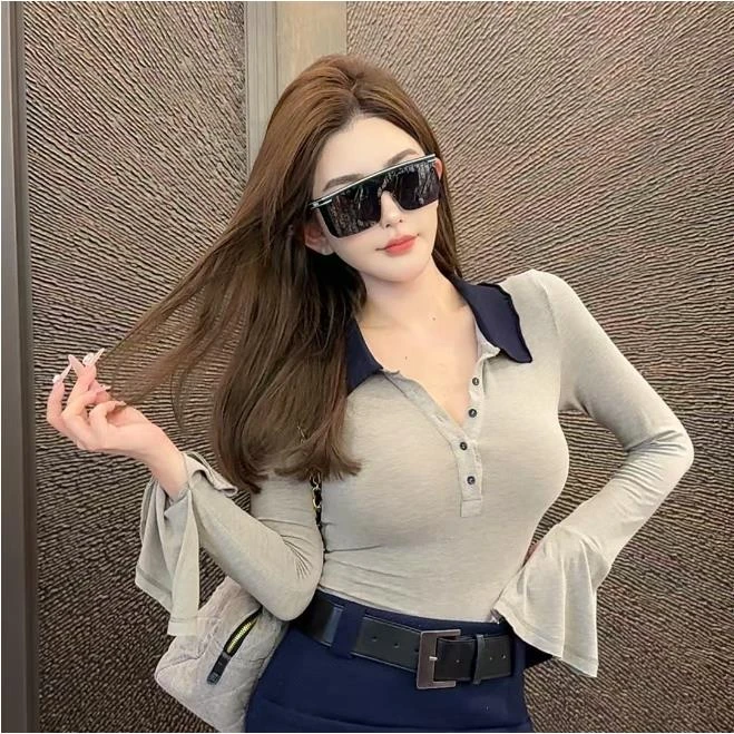 Q GUIDI GUDI【破防】气质休闲百搭时尚长袖上衣T恤 T9441520H