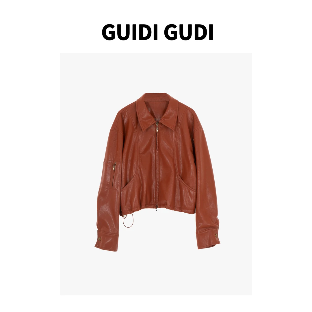 Q GUIDI GUDI【升温】红红火火气质休闲皮衣长袖上衣外套 W9430107H