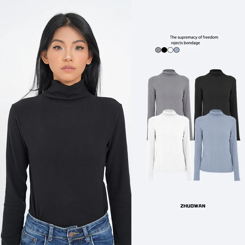 ZHUOWAN 立体设计半高领磨毛加厚打底衫
