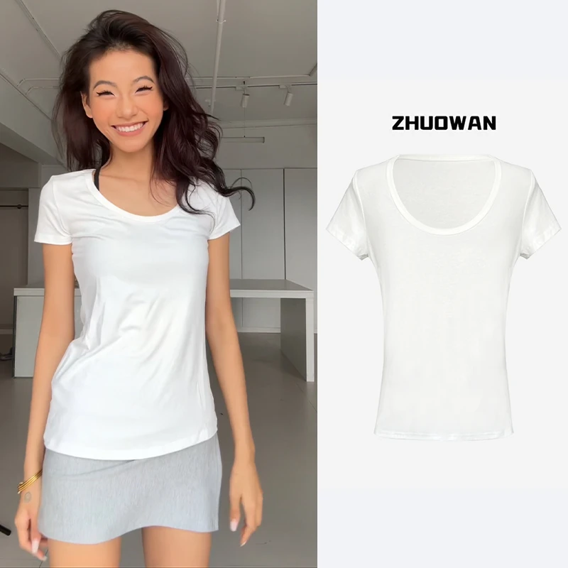 ZHUOWAN 宽松U领短袖T恤【8728】